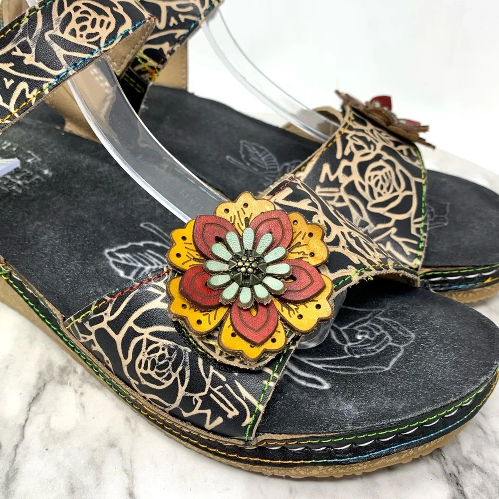 L'Artiste By Spring Step Cuteness Rosette Leather Wedge Comfort Sandals 40/9 - Picture 14 of 16